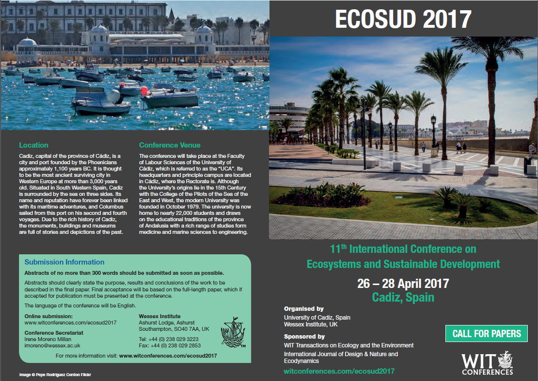 ECOSUD 2017 - 11th International Conference on Ecosystems and Sustainable Development, Cadiz, Andalucia, Spain