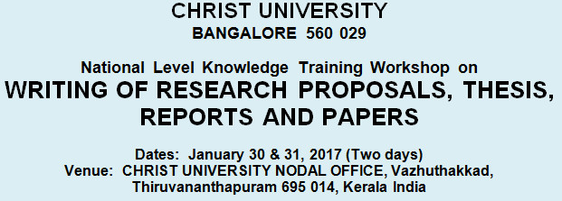 National Level Knowledge Training Workshop on Writing of Research Proposals, Thesis, Reports And Papers, Thiruvananthapuram, Kerala, India