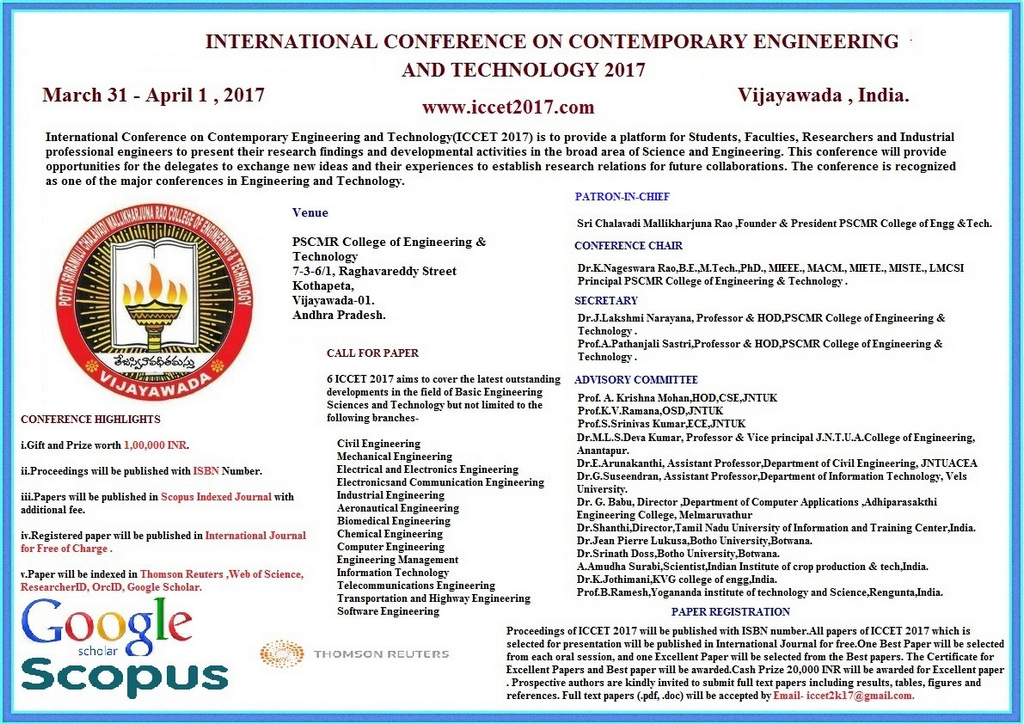 International Conference on Contemporary Engineering and Technology 2017, Vijayawada, Andhra Pradesh, India