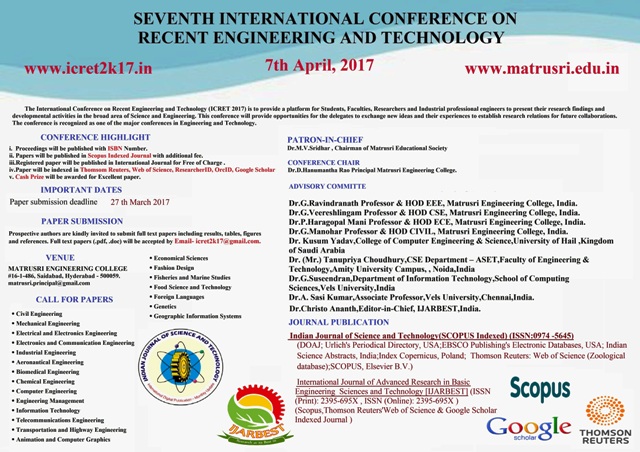 Seventh International Conference on Recent Engineering and Technology, Hyderabad, Andhra Pradesh, India