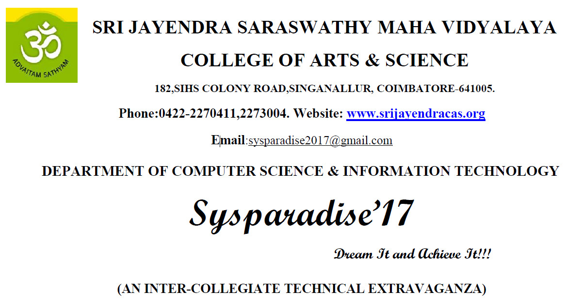 SYSPARADISE'17 - An Intercollegiate Technical Event, Coimbatore, Tamil Nadu, India