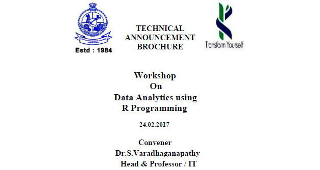 Workshop on Data Analytics using R Programming, Erode, Tamil Nadu, India