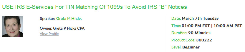 USE IRS e-Services for TIN Matching of 1099s to Avoid IRS “B” Notices, New York, United States