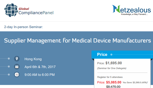 Supplier Management Conference for Medical Device Manufacturing in Hong Kong, Hong Kong