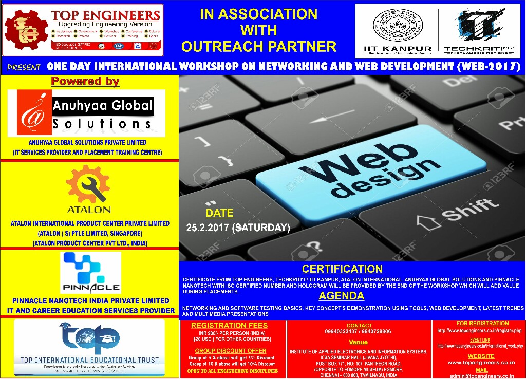 One Day International Workshop on Networking and Web Development (Web-2017), Chennai, Tamil Nadu, India