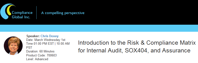 Introduction to the Risk & Compliance Matrix for Internal Audit, SOX404, and Assurance, New York, New York, United States