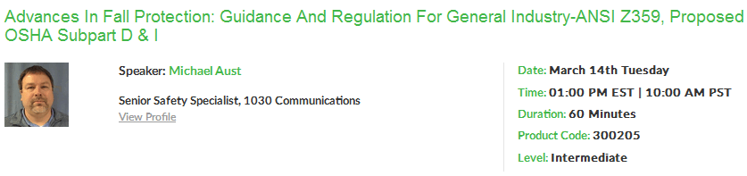 Advances in Fall Protection: Guidance and Regulation for General Industry-ANSI Z359, Proposed OSHA Subpart D & I, New York, United States