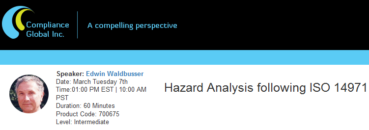 Hazard Analysis following ISO 14971, New York, United States