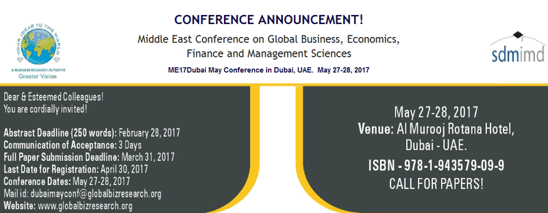 Middle East Conference on Global Business, Economics, Finance and Management Sciences, Dubai, United Arab Emirates