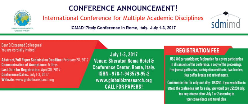 International Conference for Multiple Academic Disciplines, Rome, Lazio, Italy