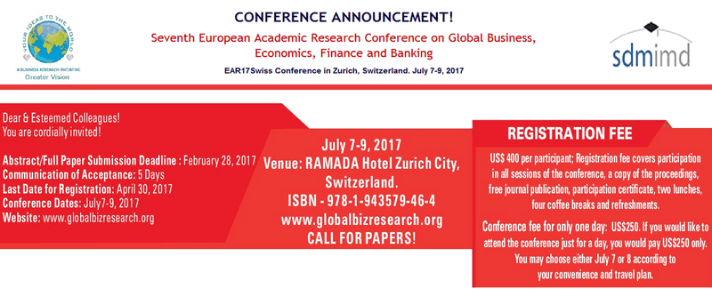 Seventh European Academic Research Conference on Global Business, Economics, Finance and Banking, Zurich, Switzerland