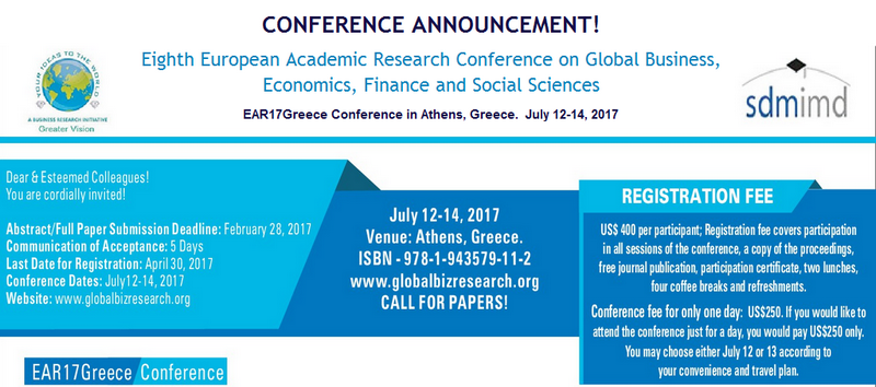 Eighth European Academic Research Conference on Global Business, Economics, Finance and Social Sciences - EAR17Greece, Athens, Attica, Greece