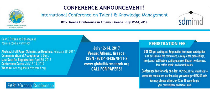 International Conference on Talent & Knowledge Management - IC17Greece, Athens, Attica, Greece