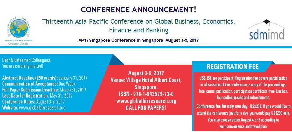 Thirteenth Asia-Pacific Conference on Global Business, Economics, Finance and Banking - AP17Singapore, Central, Singapore