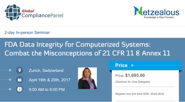 FDA Data Integrity for Computerized Systems 2017  | 21 CFR 11, Zürich, Switzerland