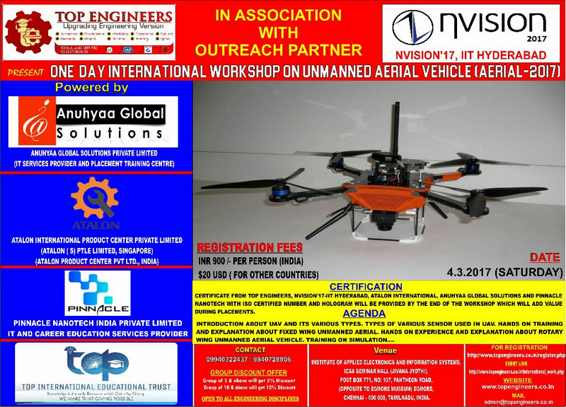 One Day International Workshop on Unmanned Aerial Vehicle (AERIAL-2017), Chennai, Tamil Nadu, India