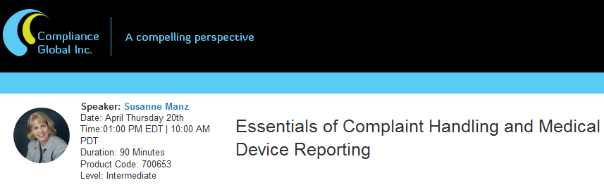 Essentials of Complaint Handling and Medical Device Reporting, New York, United States