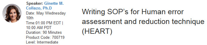 Writing SOP’s for Human error assessment and reduction technique (HEART), New York, United States