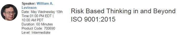 Risk Based Thinking in and Beyond ISO 9001:2015, New York, United States