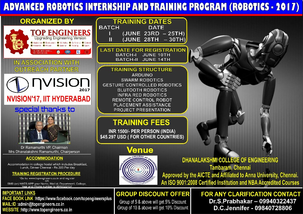 ADVANCED ROBOTICS INTERNSHIP AND TRAINING PROGRAM  (ROBOTICS -2017), Chennai, Tamil Nadu, India