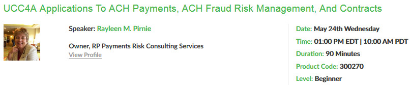 UCC4A Applications to ACH Payments, ACH Fraud Risk Management, and Contracts, New York, United States