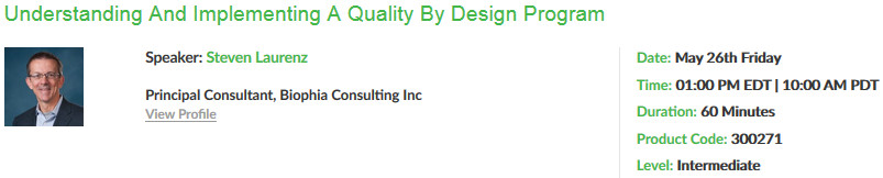 Understanding and Implementing a Quality by Design Program, New York, United States