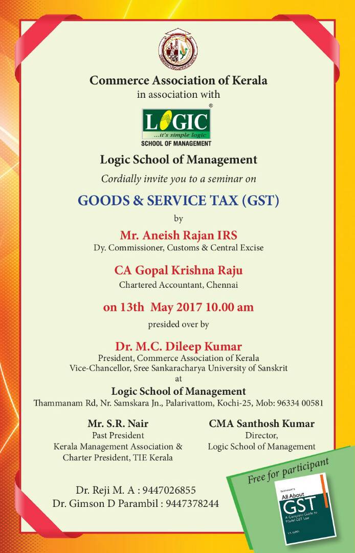 Seminar on Goods and Service Tax at Logic School of Management, Ernakulam, Kerala, India
