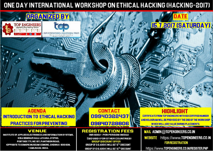 One Day International Workshop on Ethical Hacking (HACKING-2017), Chennai, Tamil Nadu, India