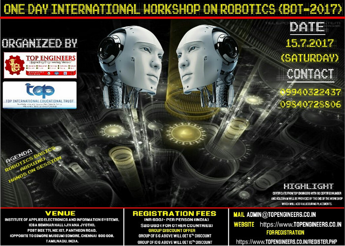 One Day International Workshop on Robotics (BOT-2017), Chennai, Tamil Nadu, India