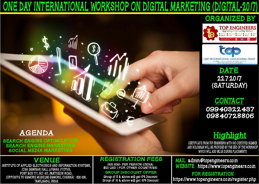 One Day International Workshop on Digital Marketing(DIGITAL-2017), Chennai, Tamil Nadu, India