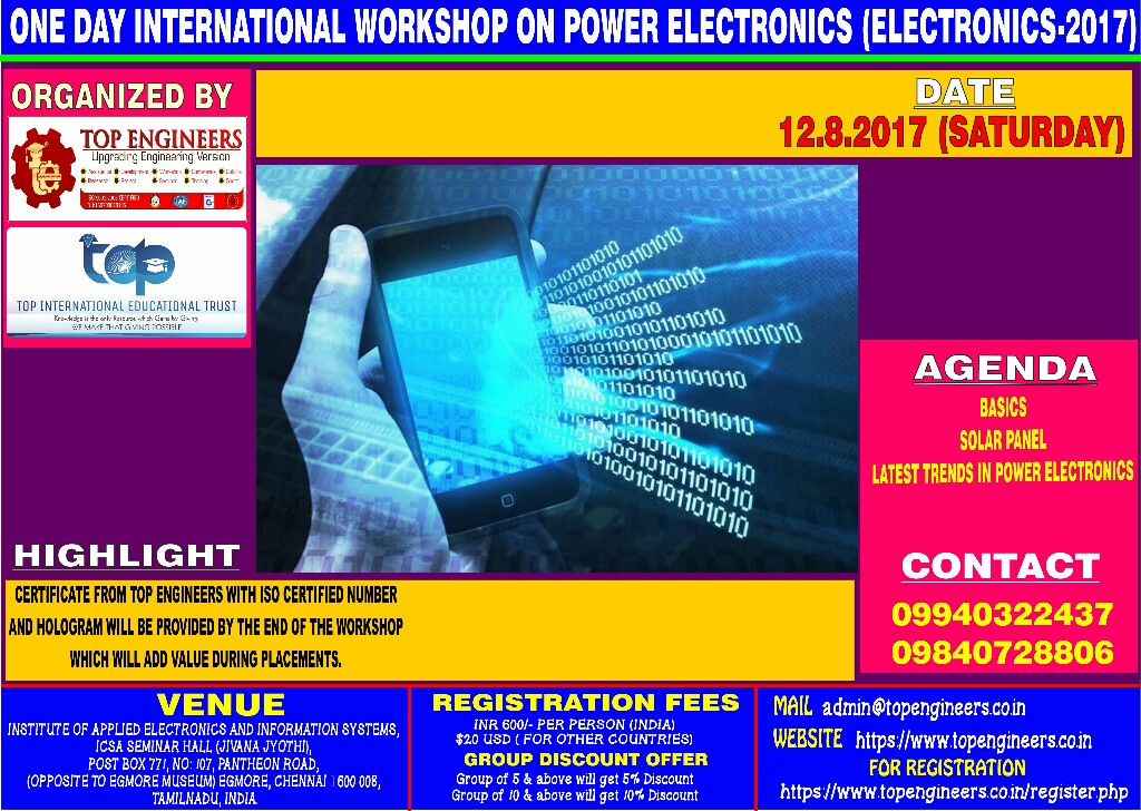 One Day International Workshop on Power Electronics (ELECTRONICS-2017), Chennai, Tamil Nadu, India