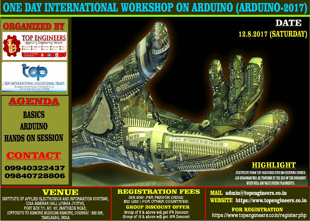 One Day International Workshop on Arduino (ARDUINO-2017), Chennai, Tamil Nadu, India