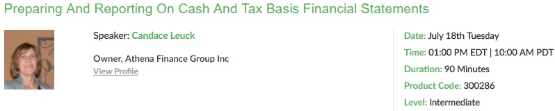 Preparing And Reporting On Cash And Tax Basis Financial Statements, New York, United States