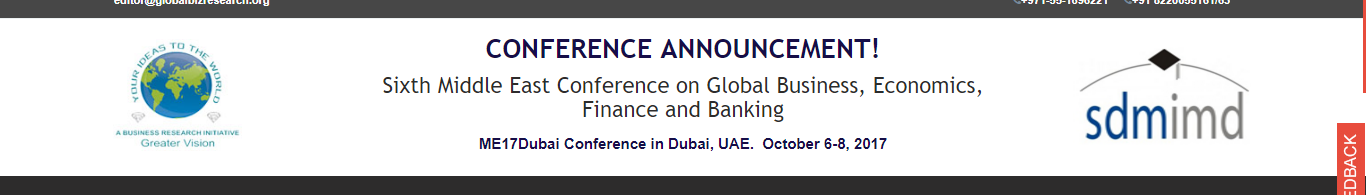 Sixth Middle East Conference on Global Business, Economics, Finance and Banking - ME17Dubai, Dubai, United Arab Emirates