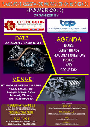Placement Assistance Workshop on IC Engines Power (POWER-2017), Chennai, Tamil Nadu, India