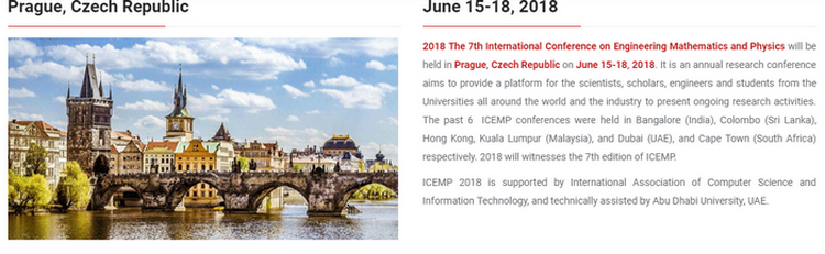 2018 The 7th International Conference on Engineering Mathematics and Physics (ICEMP 2018)+Scopus, Prague, Czech Republic