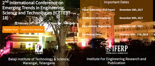 2nd International Conference on Emerging Trends in Engineering Science and Technologies, Warangal, Telangana, India