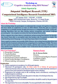 Workshop on “Cognitive Analytics using IBM Watson”, Chennai, Tamil Nadu, India