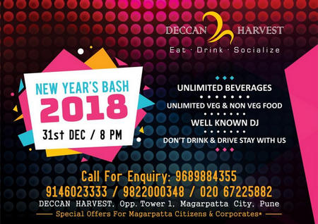 Gala New Year Night at Deccan Harvest, Magarpatta with unlimited food, Beverages & DJ, Pune, Maharashtra, India