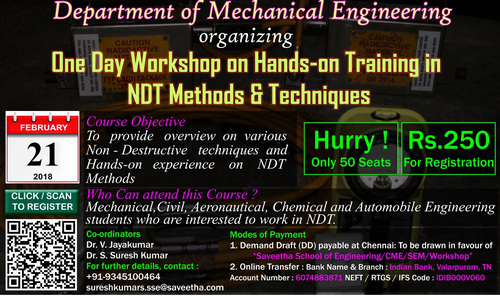 One Day Workshop on Hands-on Training in NDT Methods & Techniques, Chennai, Tamil Nadu, India