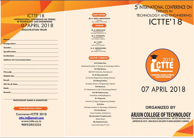 5th International Conference on Trends in Technology and Engineering ICTTE’18, Coimbatore, Tamil Nadu, India