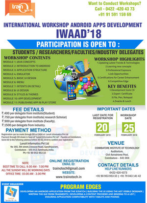 International Workshop on Android Application Development IWAAD’18, Coimbatore, Tamil Nadu, India