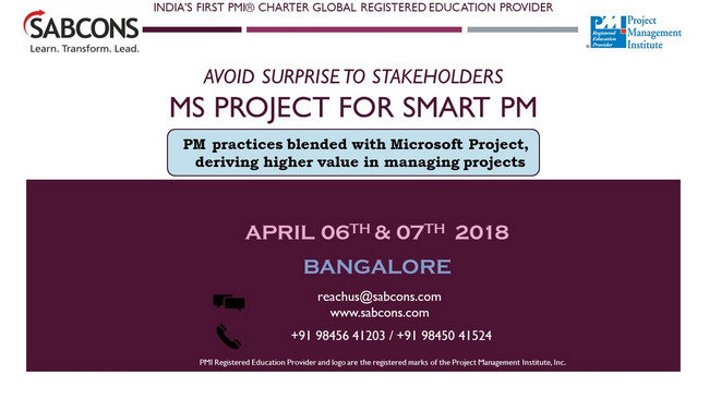 MS Project Training 06th and 07th April 2018, Bangalore, Karnataka, India