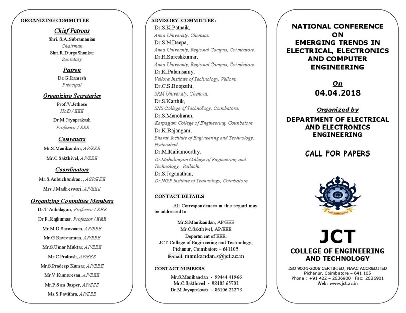 National Conference on Emerging Trends in Electrical, Electronics and Computer Engineering, Coimbatore, Tamil Nadu, India