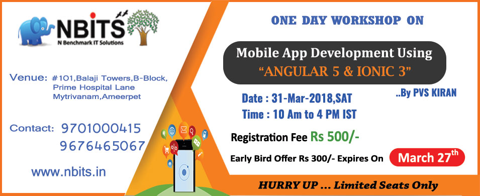 Workshop on Building Mobile App Using Angular 5 & Ionic 3, Hyderabad, Andhra Pradesh, India