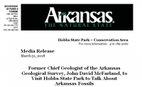 Former Chief Geologist of the Arkansas Geological Survey, John David McFarland, to Visit Hobbs State Park to Talk About Arkansas Fossils