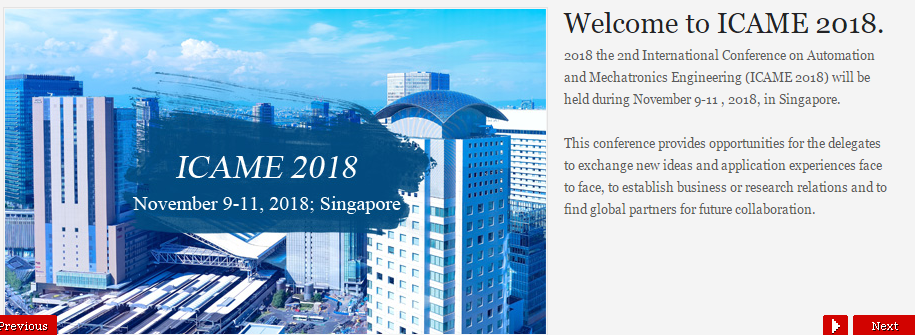 2018 the 2nd International Conference on Automation and Electromechanical Engineering (ICAME 2018)--Scopus, Singapore