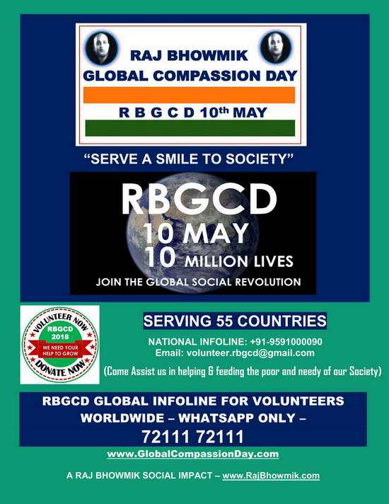 The Annual International Raj Bhowmik Global Compassion Day May 10th - RBGCD 2018, Bangalore, Karnataka, India