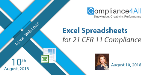 Spreadsheets for 21 CFR 11 Compliance 2018, Fremont, California, United States