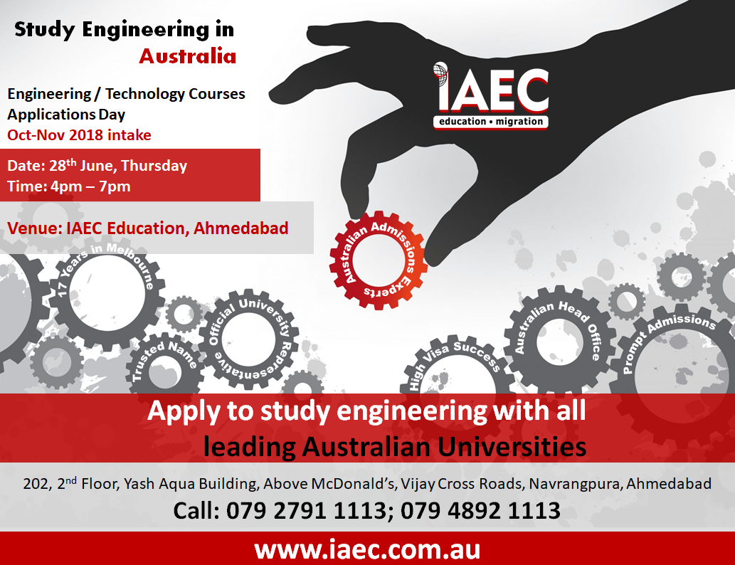 Study Engineering Abroad - Info & Admissions Day @ IAEC Ahmedabad on 28th June 2018 ,Thursday., Ahmedabad, Gujarat, India